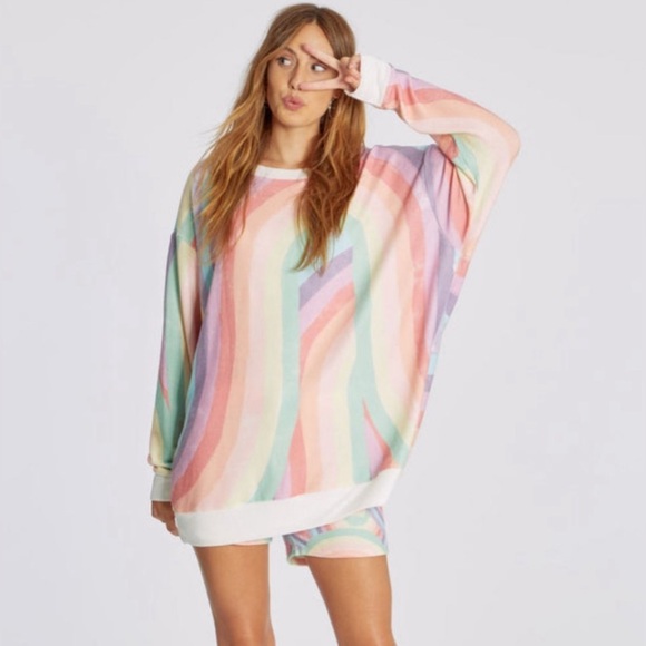 NWT Wildfox soleil stripes roadtrip sweatshirt rainbow size M - Picture 1 of 8